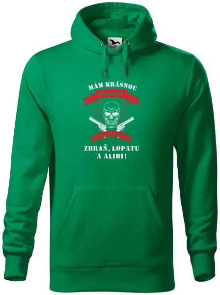 Pánská mikina Mám krásnou manželku, a taky zbraň, lopatu a alibi