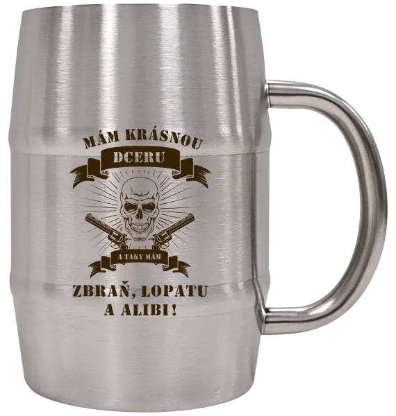 Nerezový chladicí půllitr Mám krásnou dceru, a taky zbraň, lopatu a alibi - lebka