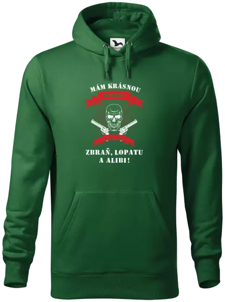 Pánská mikina Mám krásnou dceru, a taky zbraň, lopatu a alibi - lebka