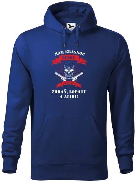 Pánská mikina Mám krásnou dceru, a taky zbraň, lopatu a alibi - lebka