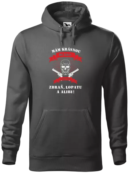 Pánská mikina Mám krásnou dceru, a taky zbraň, lopatu a alibi - lebka