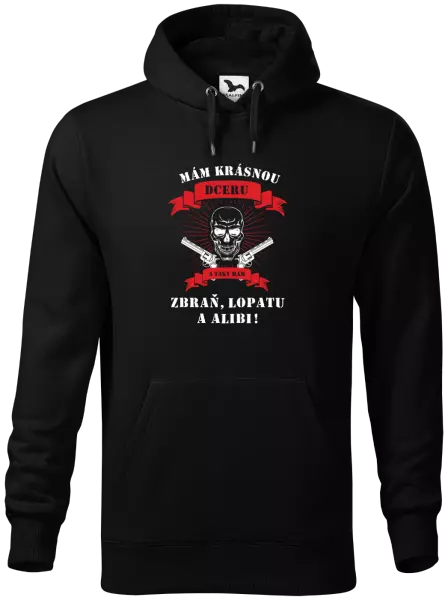 Pánská mikina Mám krásnou dceru, a taky zbraň, lopatu a alibi - lebka