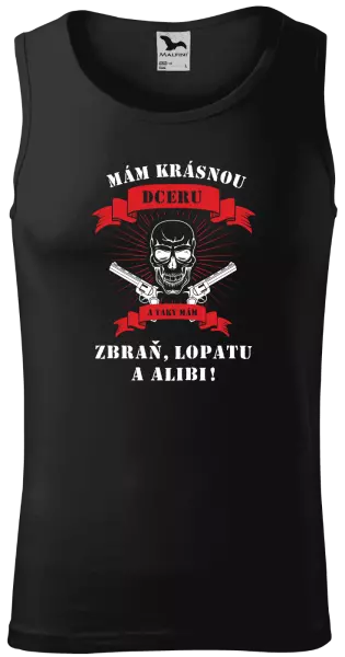 Pánské tílko Mám krásnou dceru, a taky zbraň, lopatu a alibi - lebka