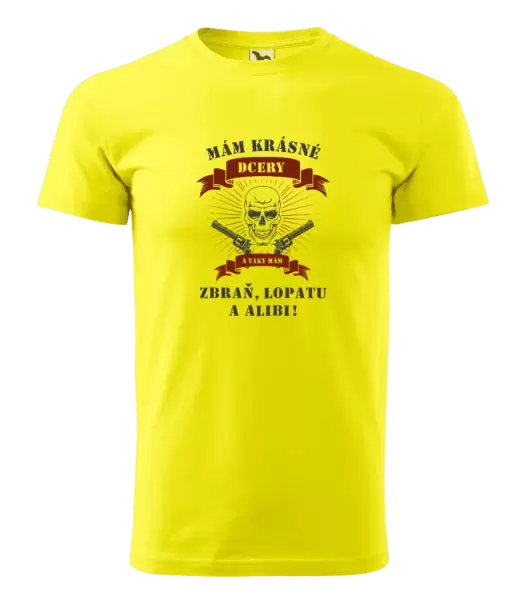 Pánské tričko Mám krásné dcery, a taky zbraň, lopatu a alibi - lebka
