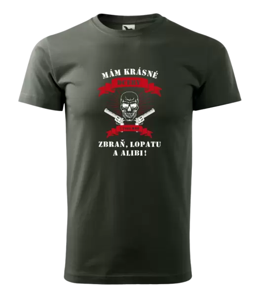 Pánské tričko Mám krásné dcery, a taky zbraň, lopatu a alibi - lebka