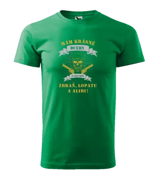 Pánské tričko Mám krásné dcery, a taky zbraň, lopatu a alibi - lebka