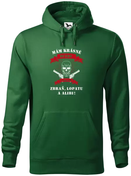 Pánská mikina Mám krásné dcery, a taky zbraň, lopatu a alibi - lebka
