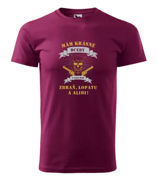 Pánské tričko Mám krásné dcery, a taky zbraň, lopatu a alibi - lebka