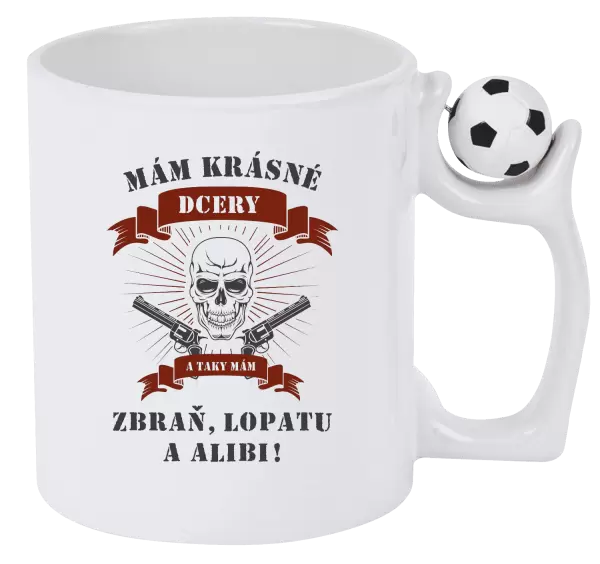 Hrnek Mám krásné dcery, a taky zbraň, lopatu a alibi - lebka