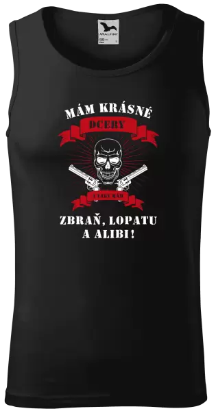 Pánské tílko Mám krásné dcery, a taky zbraň, lopatu a alibi - lebka