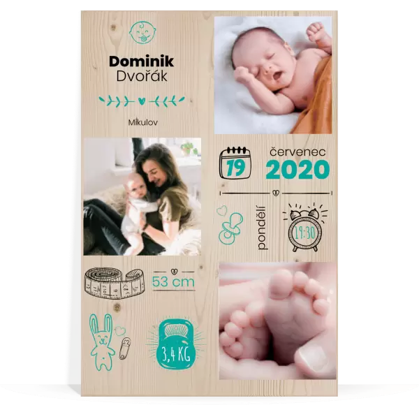 Dřevěný obraz Narození kluka