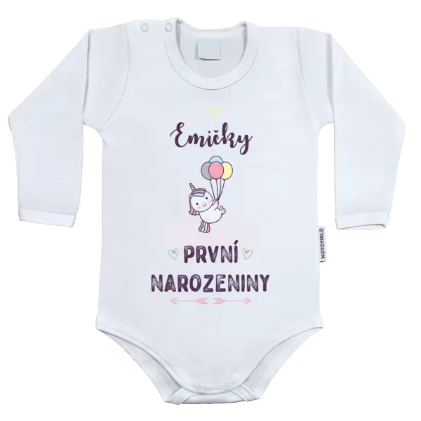 Dětské body První narozeniny - Jednorožec, se jménem