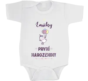 Dětské body První narozeniny - Jednorožec, se jménem