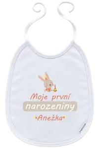 Dětský bryndák První narozeniny - Zajíček, se jménem