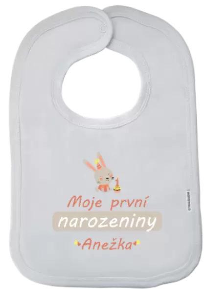 Dětský bryndák První narozeniny - Zajíček, se jménem