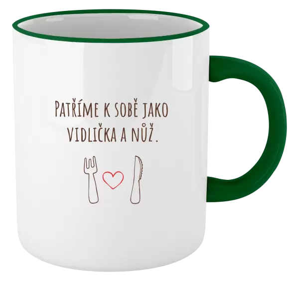 Hrnek Patříme k sobě jako vidlička a nůž