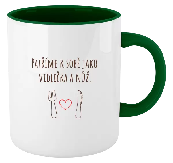 Hrnek Patříme k sobě jako vidlička a nůž