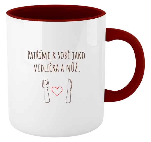 Hrnek Patříme k sobě jako vidlička a nůž