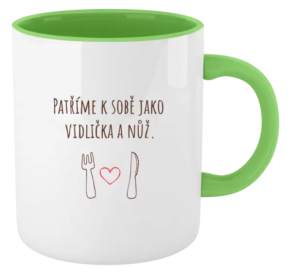 Hrnek Patříme k sobě jako vidlička a nůž