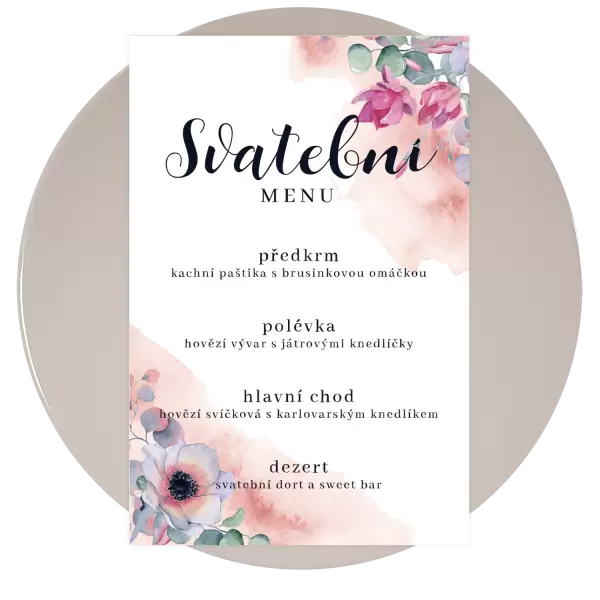 Papírové svatební menu BARBORA