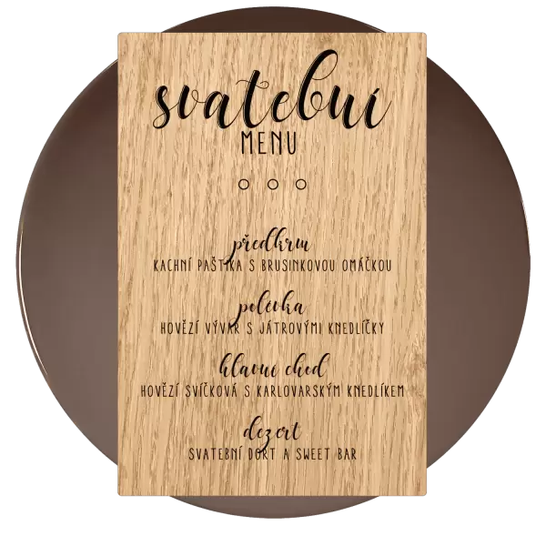 Dřevěné svatební menu ADRIANA
