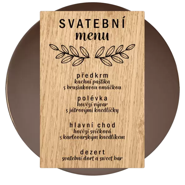 Dřevěné svatební menu IZABELA