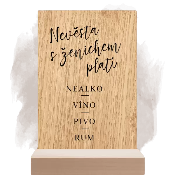 Dřevěná cedulka Nevěsta s ženichem platí