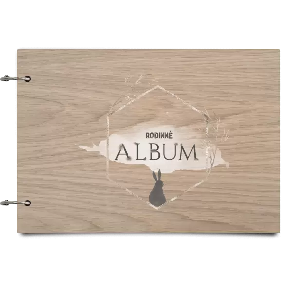 Dřevěné album se sponami Zajíc ve zlatém šestiúhelníku