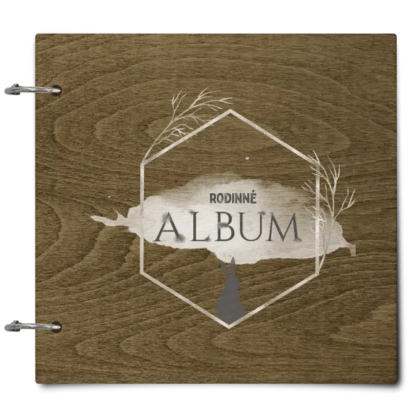 Dřevěné album se sponami Zajíc ve zlatém šestiúhelníku