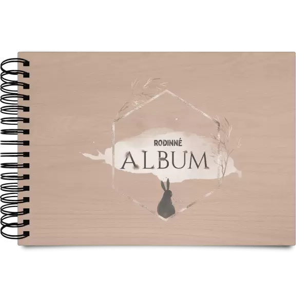 Dřevěné album s kroužkovou vazbou Zajíc ve zlatém šestiúhelníku