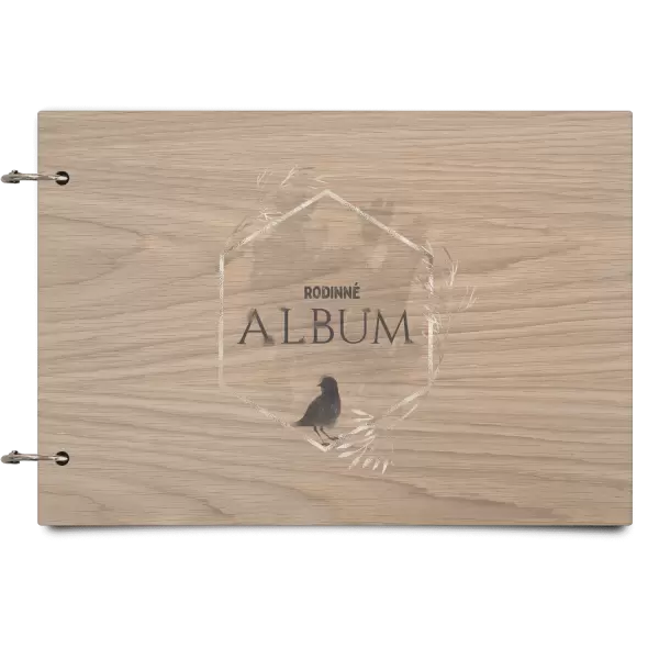 Drevený album so sponami Vtáčik v zlatom šesťuholníku