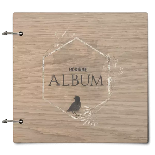 Drevený album so sponami Vtáčik v zlatom šesťuholníku