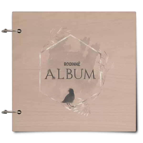 Drevený album so sponami Vtáčik v zlatom šesťuholníku