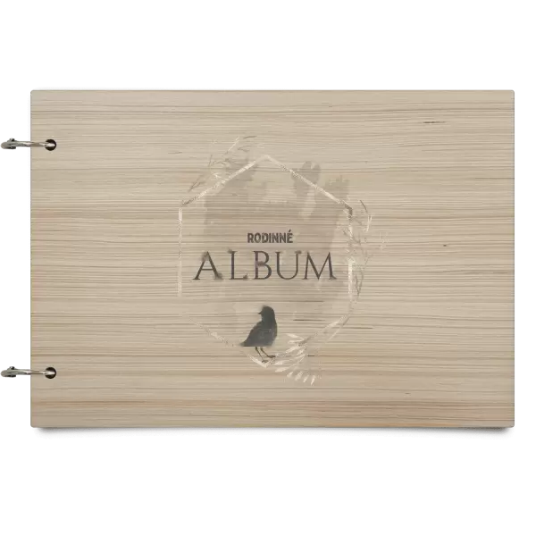 Drevený album so sponami Vtáčik v zlatom šesťuholníku