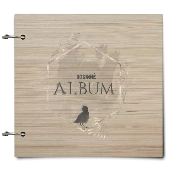 Drevený album so sponami Vtáčik v zlatom šesťuholníku