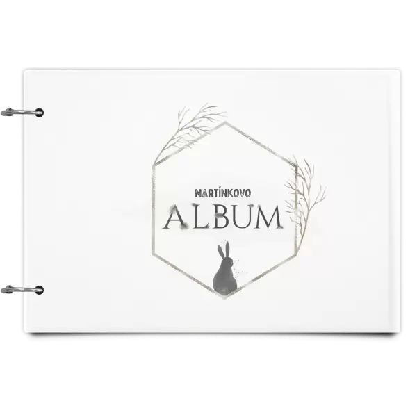 Plexi album se sponami Zajíc ve zlatém šestiúhelníku se jménem