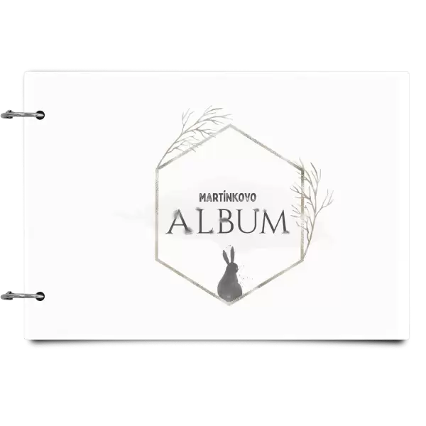 Plexi album se sponami Zajíc ve zlatém šestiúhelníku se jménem