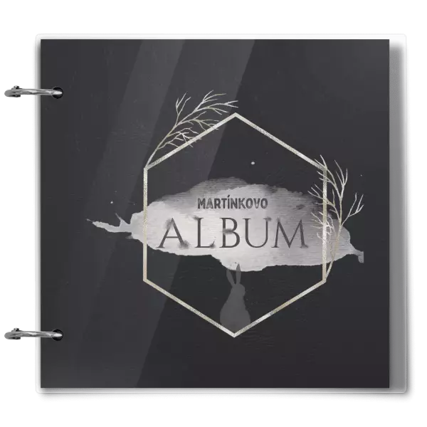 Plexi album se sponami Zajíc ve zlatém šestiúhelníku se jménem
