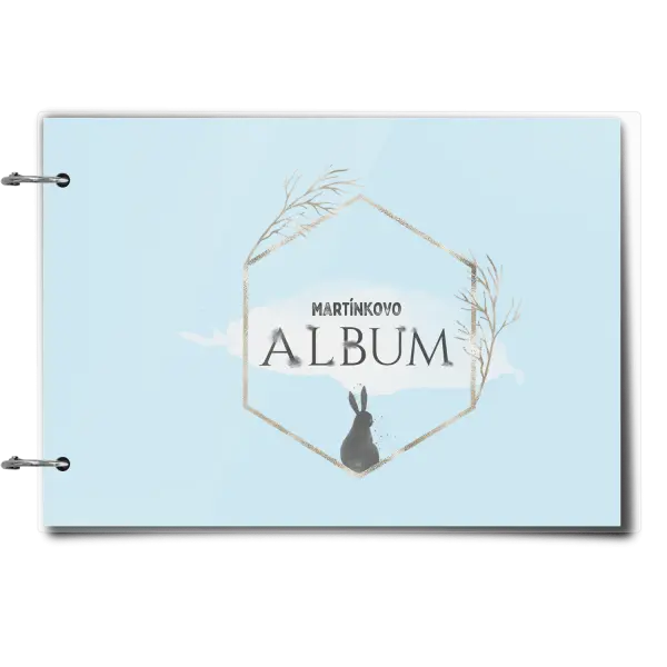 Plexi album se sponami Zajíc ve zlatém šestiúhelníku se jménem