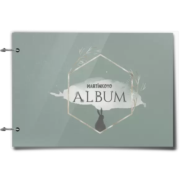 Plexi album se sponami Zajíc ve zlatém šestiúhelníku se jménem