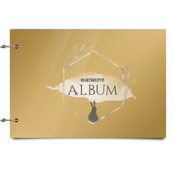 Plexi album se sponami Zajíc ve zlatém šestiúhelníku se jménem