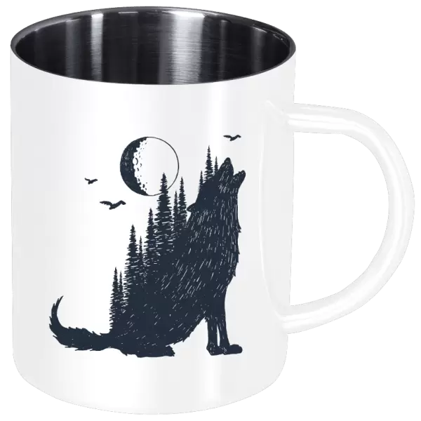 Nerezový hrnček Vlk v lese