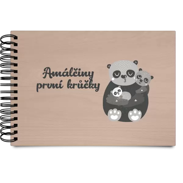 Dřevěné album s kroužkovou vazbou První krůčky se jménem - medvídci