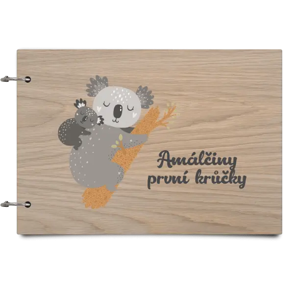 Dřevěné album se sponami První krůčky se jménem - koala