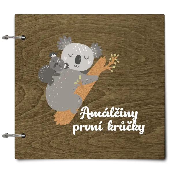 Dřevěné album se sponami První krůčky se jménem - koala