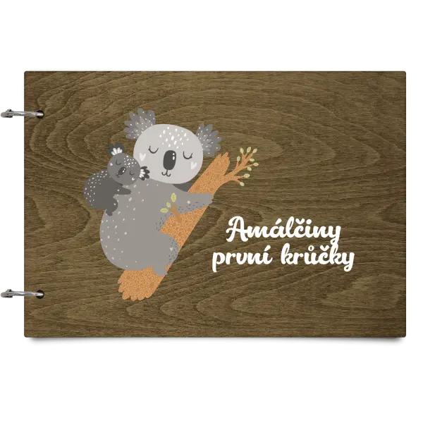Dřevěné album se sponami První krůčky se jménem - koala