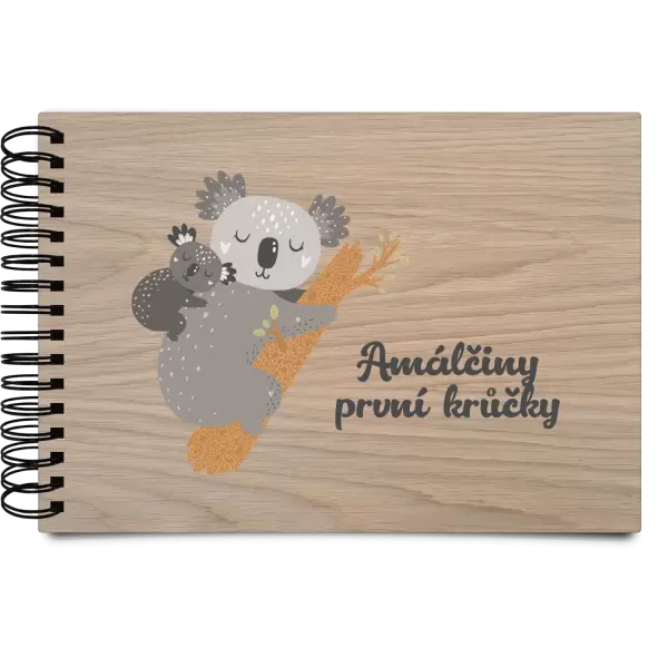 Dřevěné album s kroužkovou vazbou První krůčky se jménem - koala