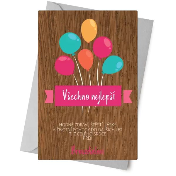 Dřevěné přání Balonky