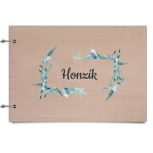 Dřevěné album se sponami Zelené lístečky se jménem