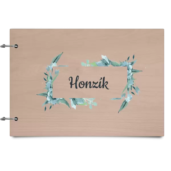Dřevěné album se sponami Zelené lístečky se jménem